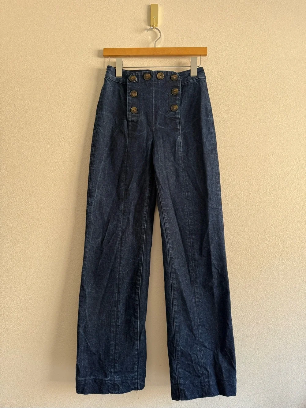 Sézane Le Parisien Jeans High Rise Sailor Wide Leg Dark Wash Denin Sz 36/4